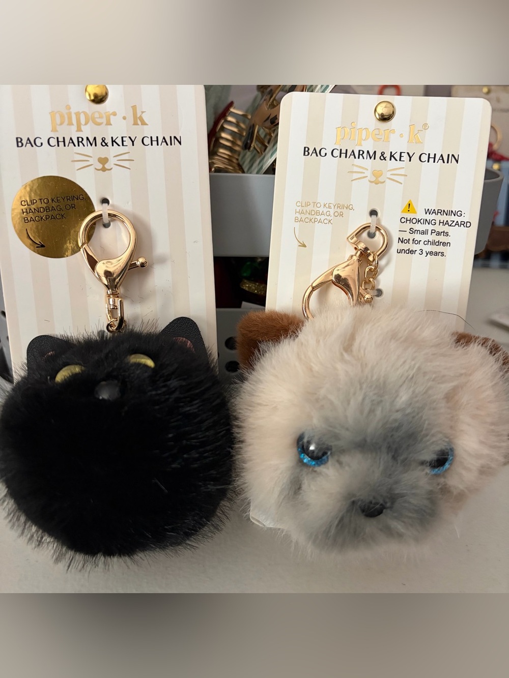 Piper K Plush Cats Bag Charm Keychains-Set of 2